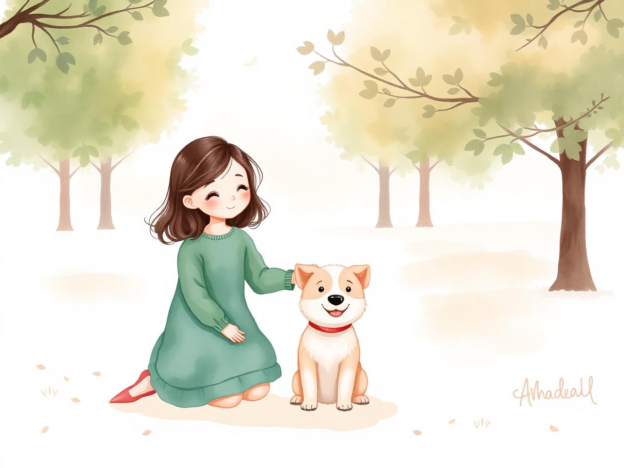 Izzy with a child and a small dog in the park